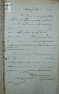 Expediente del Juzgado de Paz Campana de 1910 foja 32 frente