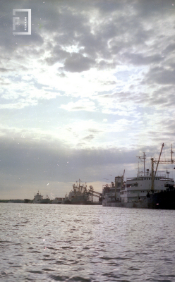 Vista de buques en el puerto de Campana