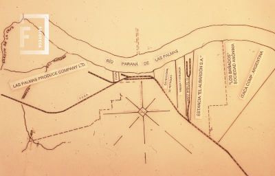 Plano de la ubicación de las primeras industrias sobre la zona costera del río Paraná