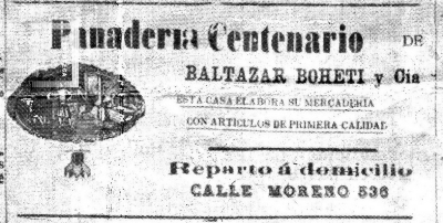 Publicidad de la Panadería Centenario de Baltazar Boetti