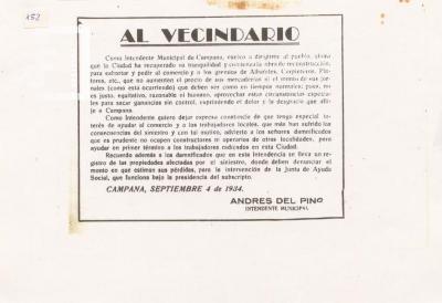 Carta del Intendente Andrés del Pino