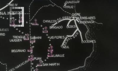 Mapa del tendido del F.C.C.A. en la Provincia de Buenos Aires
